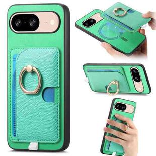 For Google Pixel 8 Retro Cross Leather Ring Side Insert Card Bag MagSafe Phone Case(Green)