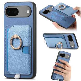 For Google Pixel 7 Retro Cross Leather Ring Side Insert Card Bag MagSafe Phone Case(Blue)