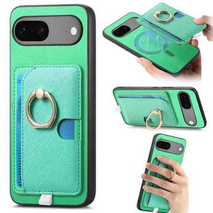 For Google Pixel 7 Retro Cross Leather Ring Side Insert Card Bag MagSafe Phone Case(Green)