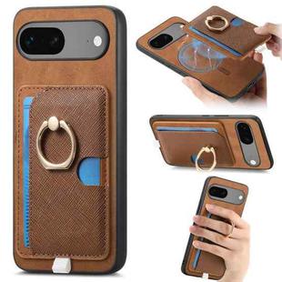 For Google Pixel 7 Retro Cross Leather Ring Side Insert Card Bag MagSafe Phone Case(Brown)