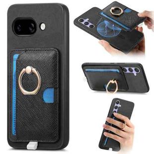For Google Pixel 9a Retro Cross Leather Ring Side Insert Card Bag MagSafe Phone Case(Black)