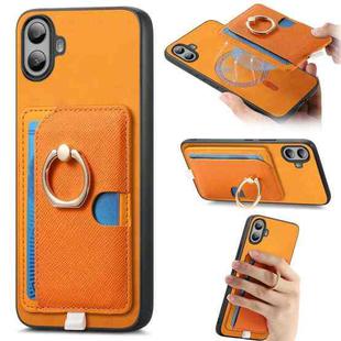 For Nothing CMF Phone 1 Retro Cross Leather Ring Side Insert Card Bag MagSafe Phone Case(Yellow)