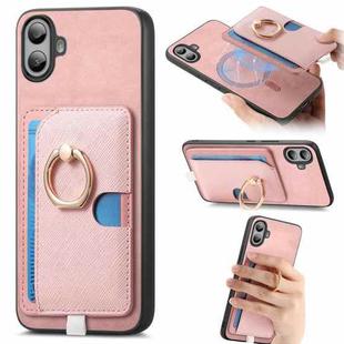 For Nothing CMF Phone 1 Retro Cross Leather Ring Side Insert Card Bag MagSafe Phone Case(Pink)