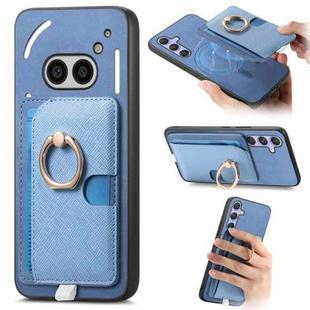 For Nothing Phone 2a Retro Cross Leather Ring Side Insert Card Bag MagSafe Phone Case(Blue)