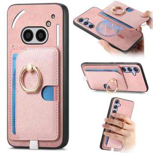 For Nothing Phone 2a Retro Cross Leather Ring Side Insert Card Bag MagSafe Phone Case(Pink)