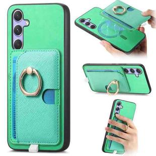 For Samsung Galaxy S24 5G Retro Cross Leather Ring Side Insert Card Bag MagSafe Phone Case(Green)