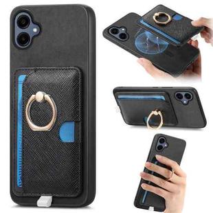 For Samsung Galaxy A05 Retro Cross Leather Ring Side Insert Card Bag MagSafe Phone Case(Black)