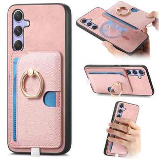 For Samsung Galaxy M34 / F34 5G Retro Cross Leather Ring Side Insert Card Bag MagSafe Phone Case(Pink)