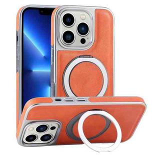 For iPhone 13 Pro Plated Leather Grain Rotation MagSafe Holder Phone Case(Orange)