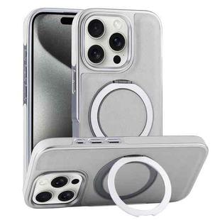 For iPhone 15 Pro Max Plated Leather Grain Rotation MagSafe Holder Phone Case(Grayish Green)