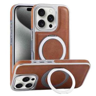 For iPhone 15 Pro Max Plated Leather Grain Rotation MagSafe Holder Phone Case(Brown)