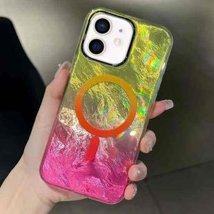 For iPhone 11 Plating Gradient Glacier Texture MagSafe Phone Case(Yellow Pink)