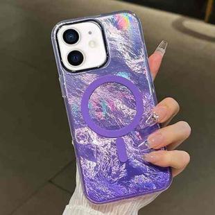 For iPhone 12 Plating Gradient Glacier Texture MagSafe Phone Case(Purple)