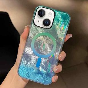 For iPhone 14 Plus Plating Gradient Glacier Texture MagSafe Phone Case(Silver Blue)