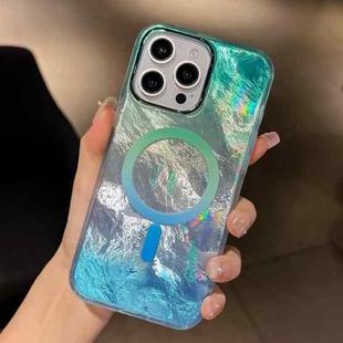 For iPhone 15 Pro Max Plating Gradient Glacier Texture MagSafe Phone Case(Silver Blue)