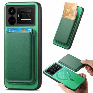 For Realme GT5 5G Retro Magsafe Card Bag PU Back Cover Phone Case(Green)