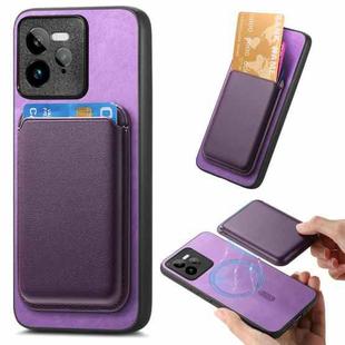 For Realme GT7 Pro 5G Retro Magsafe Card Bag PU Back Cover Phone Case(Purple)