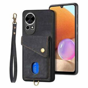 For Huawei nova 13 Pro Retro Card Wallet Fold Leather Phone Case with Strap(Black)