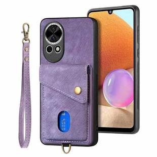 For Huawei nova 13 Pro Retro Card Wallet Fold Leather Phone Case with Strap(Purple)