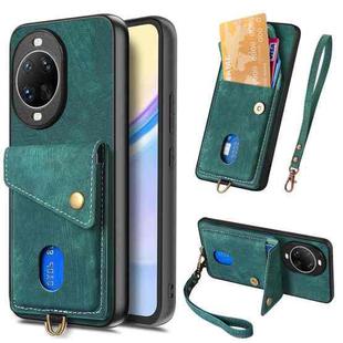 For Huawei nova 14 Pro Retro Card Wallet Fold Leather Phone Case with Strap(Green)