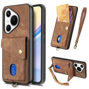 For Huawei Pura 70 Ultra Retro Card Wallet Fold Leather Phone Case with Strap(Brown)