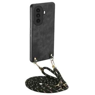 For Huawei nova Y70 / Y70+ Vintage Leather PC Back Cover Phone Case with Crossbody Strap(Black)