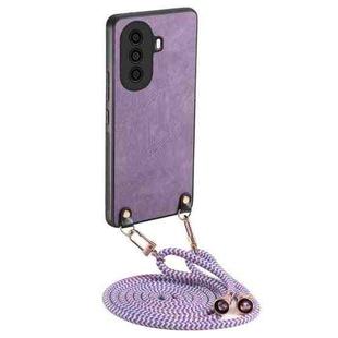 For Huawei nova Y70 / Y70+ Vintage Leather PC Back Cover Phone Case with Crossbody Strap(Purple)