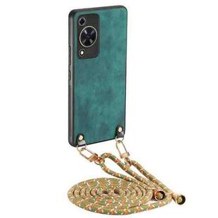 For Huawei Enjoy 70 Vintage Leather PC Back Cover Phone Case with Crossbody Strap(Green)