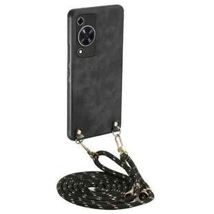 For Huawei Enjoy 70 Vintage Leather PC Back Cover Phone Case with Crossbody Strap(Black)