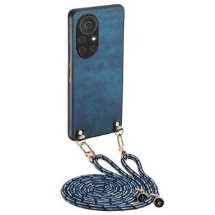 For Huawei nova 8 Vintage Leather PC Back Cover Phone Case with Crossbody Strap(Blue)