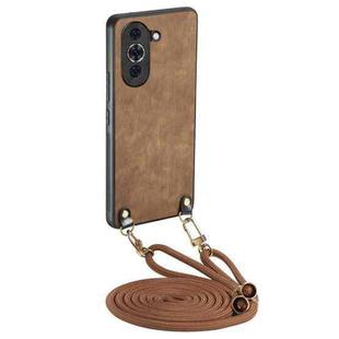 For Huawei nova 10 Vintage Leather PC Back Cover Phone Case with Crossbody Strap(Brown)