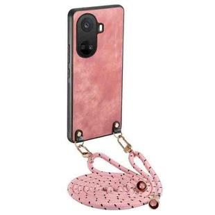 For Huawei nova 10 SE Vintage Leather PC Back Cover Phone Case with Crossbody Strap(Pink)