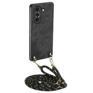 For Huawei nova 10 Pro Vintage Leather PC Back Cover Phone Case with Crossbody Strap(Black)