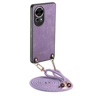 For Huawei nova 12 Vintage Leather PC Back Cover Phone Case with Crossbody Strap(Purple)