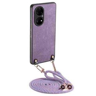 For Huawei P50 Vintage Leather PC Back Cover Phone Case with Crossbody Strap(Purple)