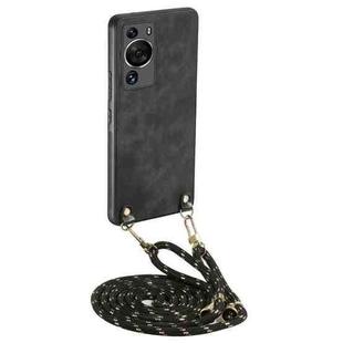 For Huawei P60 Vintage Leather PC Back Cover Phone Case with Crossbody Strap(Black)