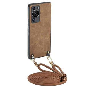 For Huawei P60 Vintage Leather PC Back Cover Phone Case with Crossbody Strap(Brown)