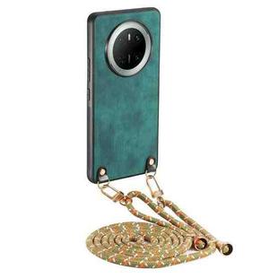 For Huawei Mate 70 Pro+ Vintage Leather PC Back Cover Phone Case with Crossbody Strap(Green)