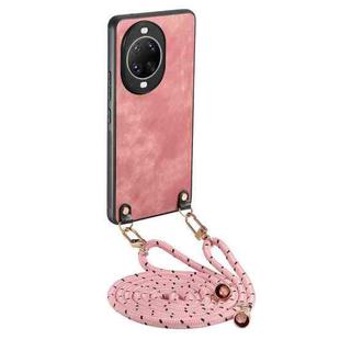 For Huawei nova 14 Ultra Vintage Leather PC Back Cover Phone Case with Crossbody Strap(Pink)