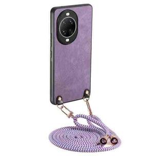 For Huawei nova 14 Ultra Vintage Leather PC Back Cover Phone Case with Crossbody Strap(Purple)