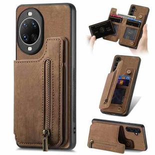 For Huawei nova 14 Retro Leather Zipper Wallet Back Phone Case(Brown)