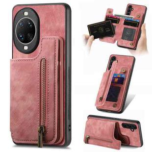 For Huawei nova 14 Retro Leather Zipper Wallet Back Phone Case(Pink)