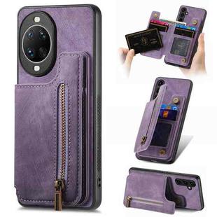 For Huawei nova 14 Retro Leather Zipper Wallet Back Phone Case(Purple)