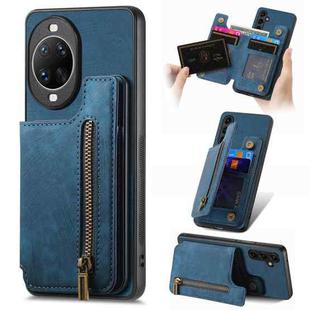 For Huawei nova 14 Pro Retro Leather Zipper Wallet Back Phone Case(Blue)