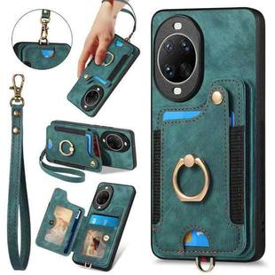 For Huawei nova 14 Retro Skin-feel Ring Multi-card Wallet Phone Case(Green)