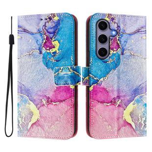 For Samsung Galaxy S25 5G / S24 5G ENKAY Painted Leather Phone Case with Card Slots ＆ Holder(Pink Marble Pattern)