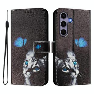 For Samsung Galaxy S25 5G / S24 5G ENKAY Painted Leather Phone Case with Card Slots ＆ Holder(Cat Pattern)