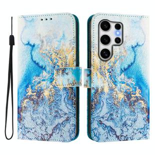 For Samsung Galaxy S25 Ultra 5G ENKAY Painted Leather Phone Case with Card Slots ＆ Holder(Ocean Marble Pattern)