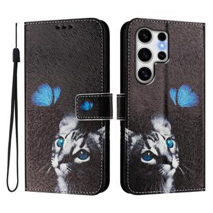For Samsung Galaxy S25 Ultra 5G ENKAY Painted Leather Phone Case with Card Slots ＆ Holder(Cat Pattern)