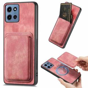 For Motorola Moto G 5G 2025 Retro Leather Card Bag Magnetic Phone Case(Pink)